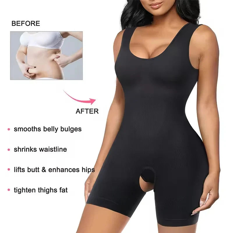 Plus Size Sleeveless Camisole Shapewear Bodysuit Tummy Control Butt Lifting Breast